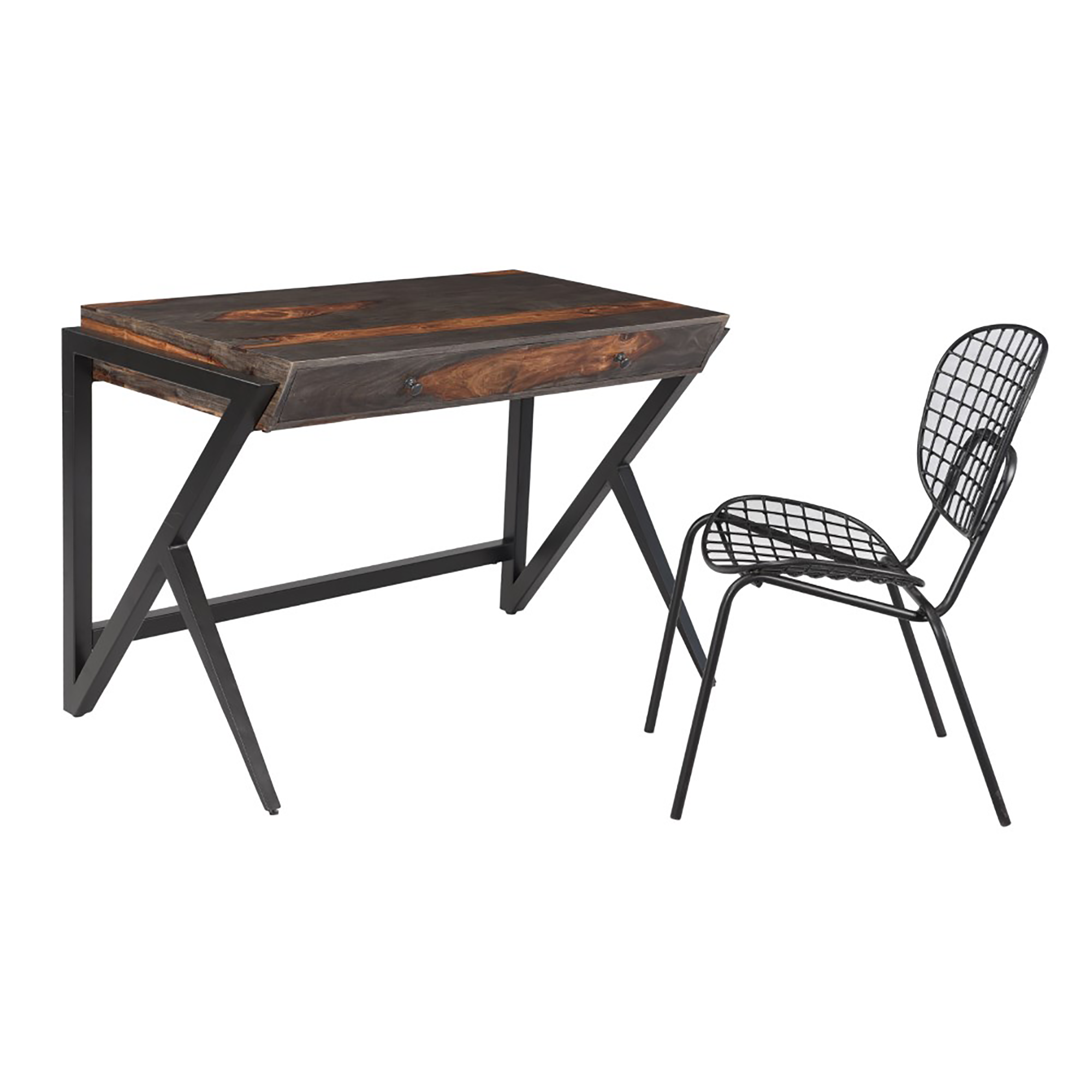 Sierra Brown 2-Drawer Writing Desk w/ Metal Base